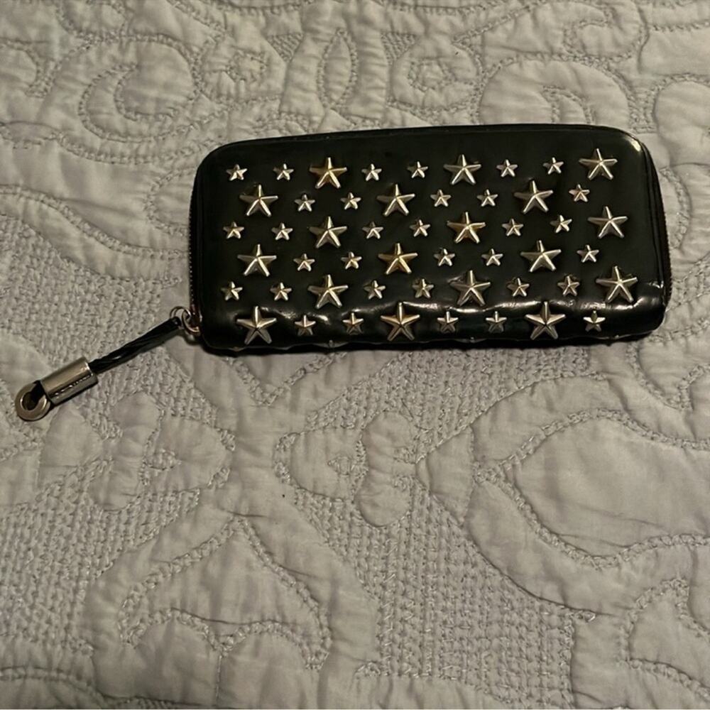 Vintage Jimmy Choo Black Leather Star Studded Long Zipper Wallet